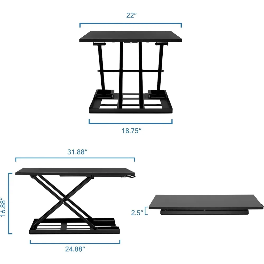 Height Adjustable Desk Converter with Gas Spring Lift, Slim Design for Home and Office Use