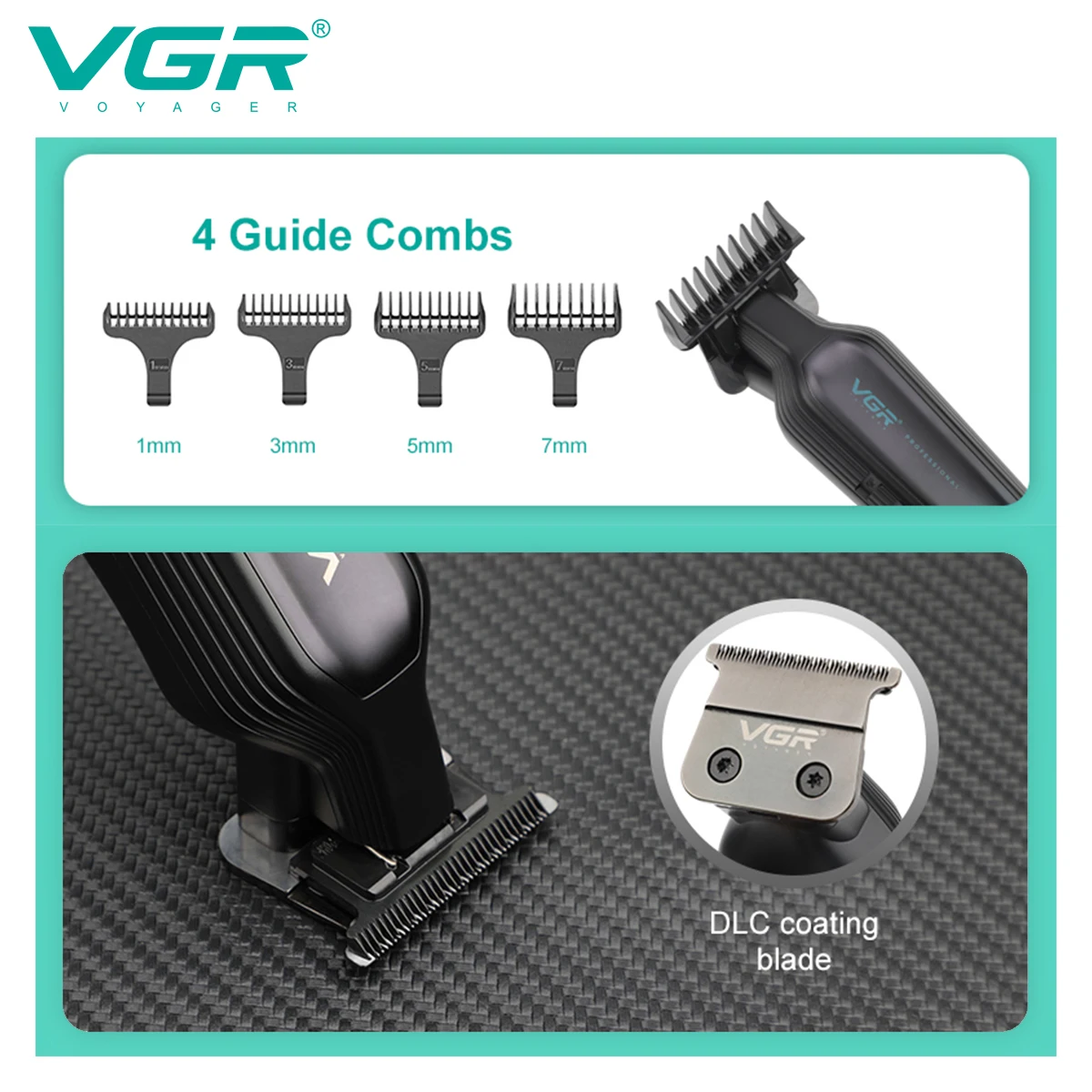 VGR Hair Trimmer Cordless Hair Cutting Machine Electric Hair Clipper Professional Haircut Barber DLC Blade Trimmer for Men V-930 image 3