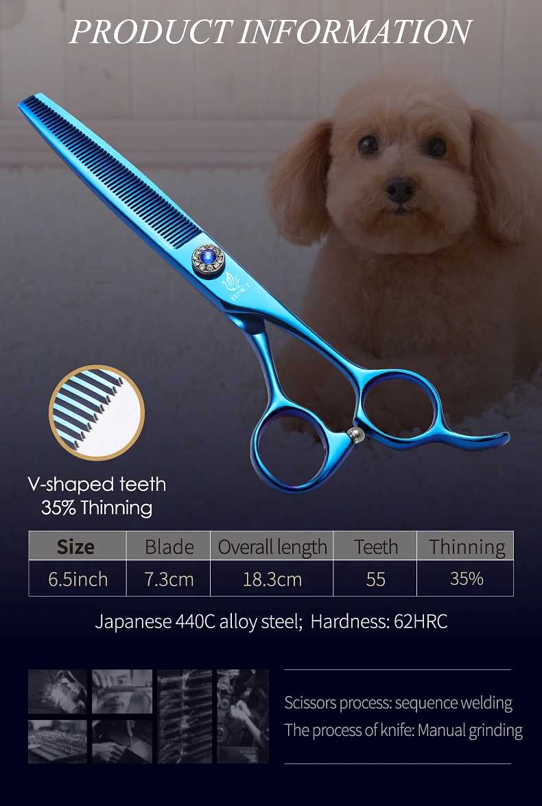 Fenice 6,5 Zoll JP440C Tierscheren Hundepflegeschere Effilierschere für Hunde & Katzen Tierhaarschere – Detail 2