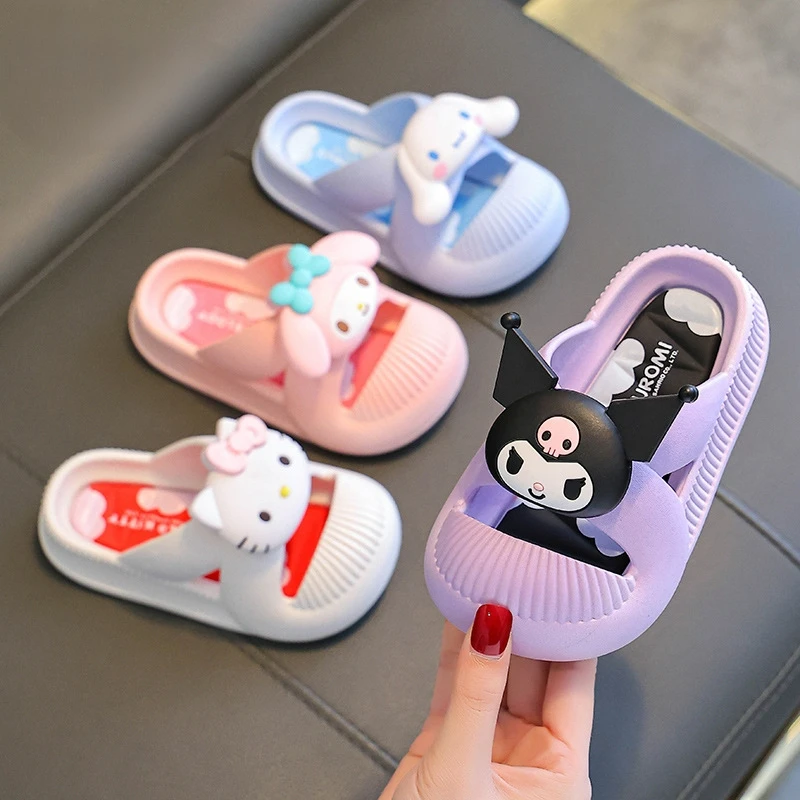 

Детские тапочки, модная летняя пляжная обувь из ПВХ с героями мультфильмов для детей, Нескользящая обувь для ванной с толстой подошвой, сине-розовая, размер 24-36