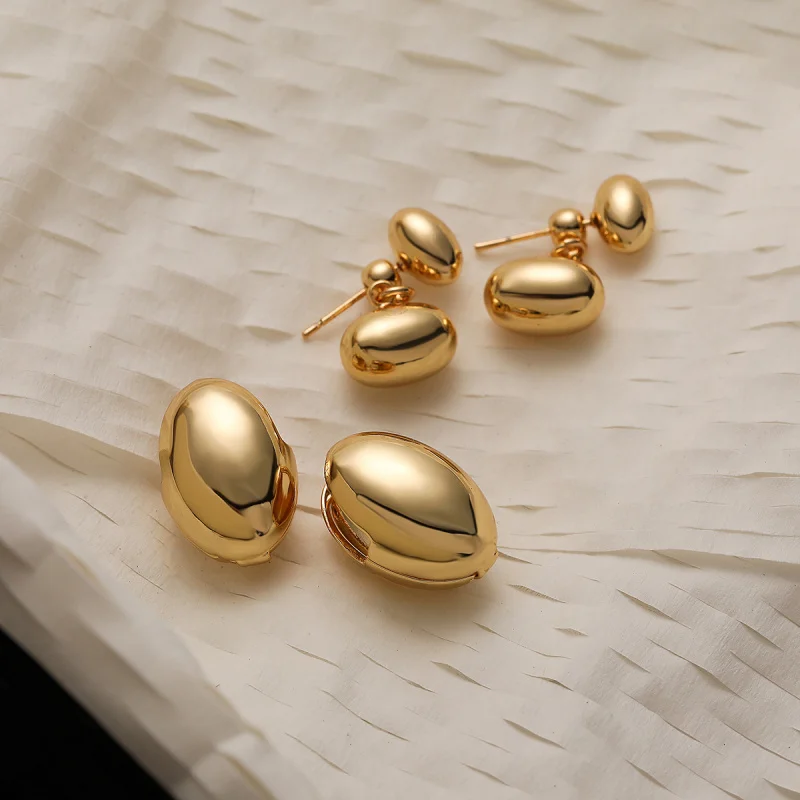 

European and American Style Copper Gold-Plated Geometric Earrings for Women, Metal Design Sense, Niche Personality Ear Clips New