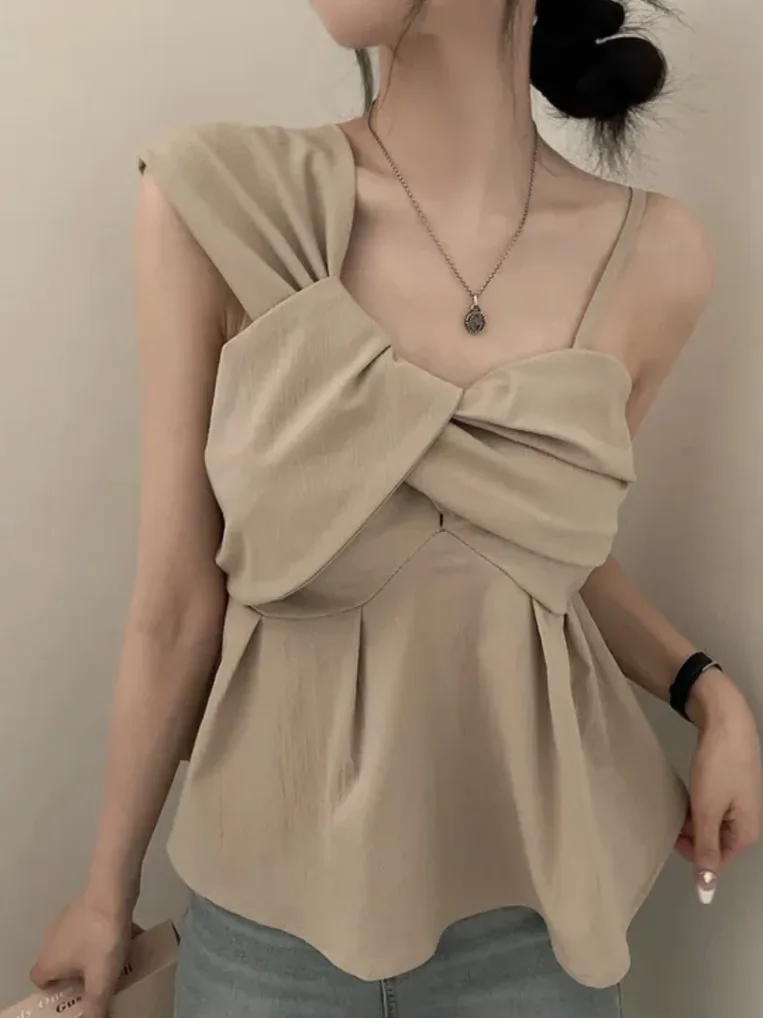 

Sexy Slim Fit Asymmetrical Design Women's Tank Top Summer New Sle Chic Design Casual Commute Pure Desire Faionable Top