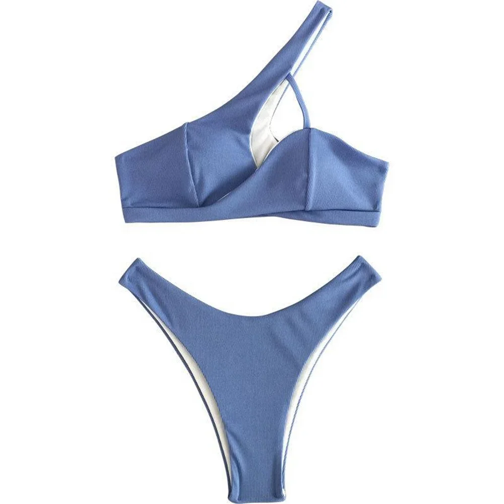 

One-shoulder Hollow Out Bikini Push Up Swimsuit Women Vacation Swimwears Luxury Bikinis Brazilian Beach Wear Split Bathing Suits