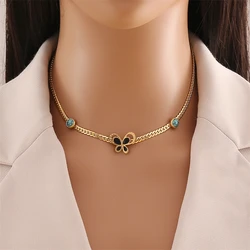 316L Stainless Steel New Fashion Fine Jewelry Butterflies Embedded Stones Charm Chain Necklaces Bracelets Earrings For Women