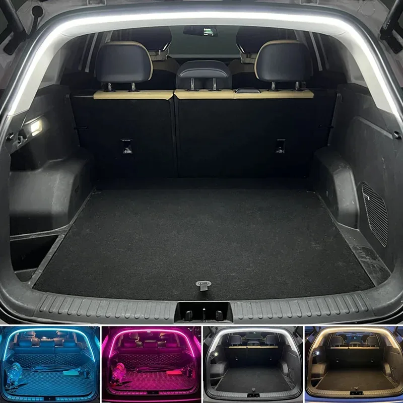 1 set di illuminazione per bagagliaio ad alta luminosità per auto, luce ambientale, decorazione interna, cablaggio a LED, rilevamento automatico gratuito, striscia luminosa per portellone posteriore