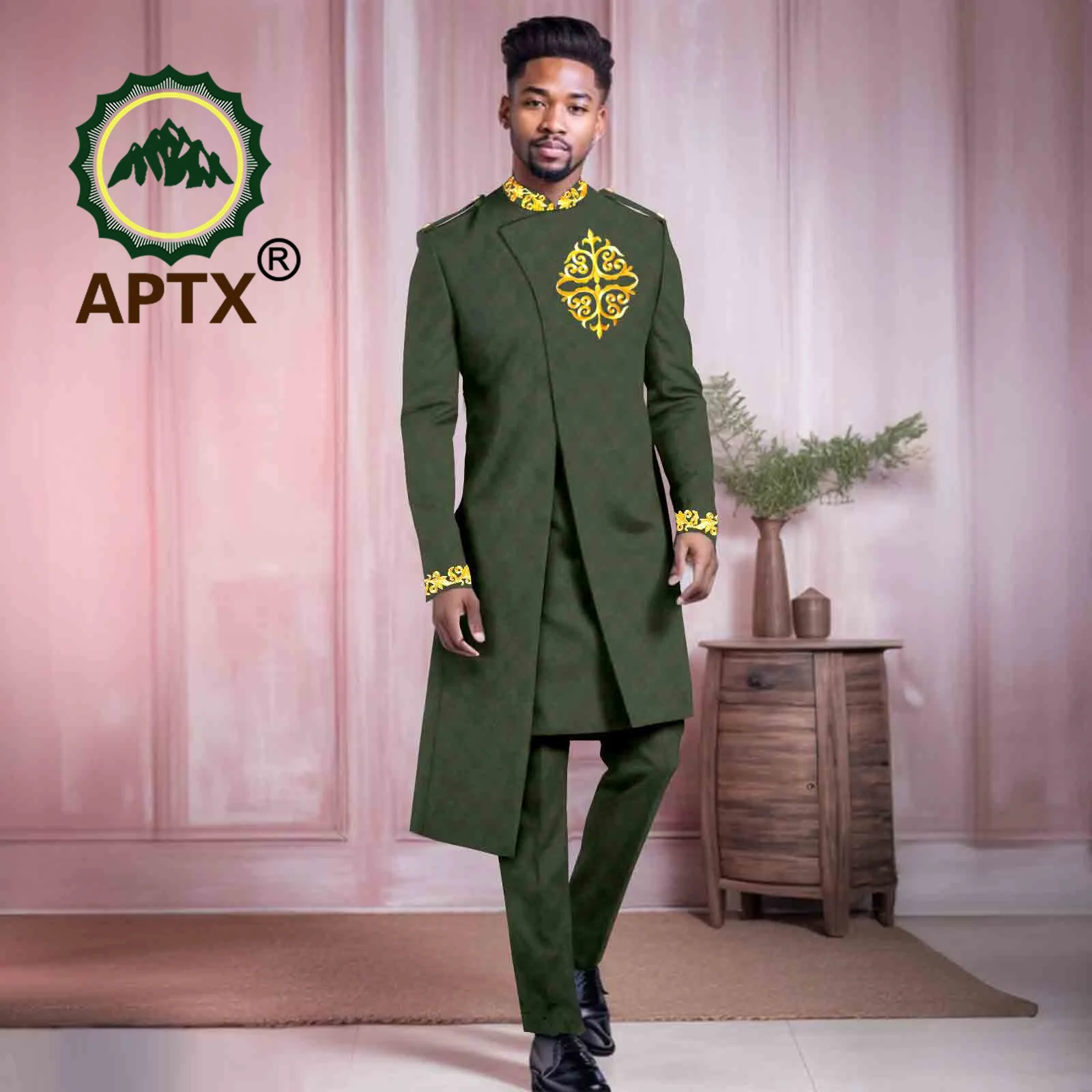 African Men Clothes 3-Piece Sets Long Sleeve Blazer Coat Shirt Pants Bazin Riche Party Wedding African Men Clothing 2416021