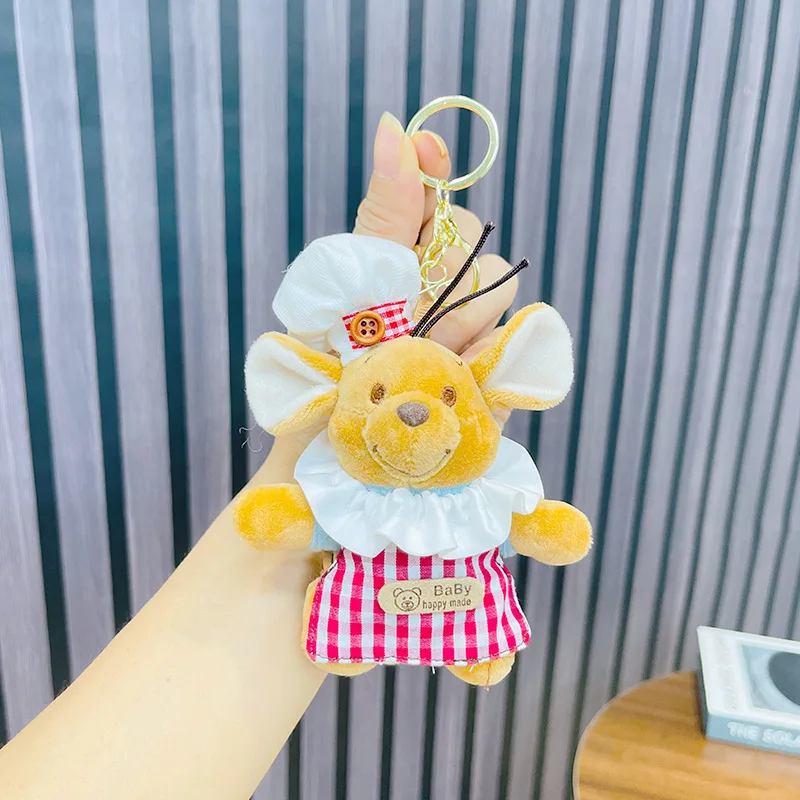 Disney Roo Cartoon Kangaroo Plush Stuffed Keychain Cosplay Chef Style Doll Pendant Couple Backpack Zipper Decoration Girl's Gift