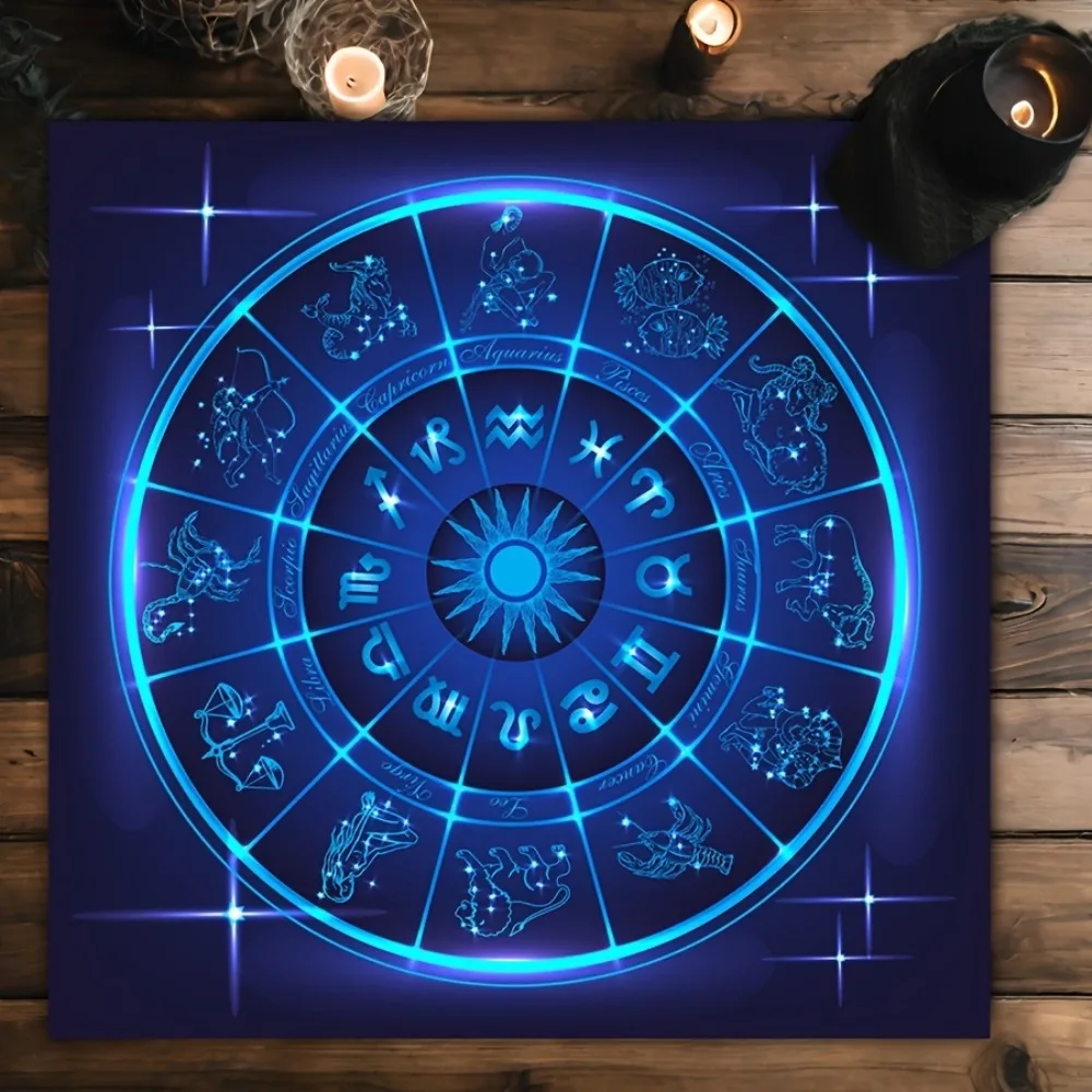 Tablecloth Multiple Sizes Digital Print 12 Zodiac Symbols Design Polyester Fabric Tarot Witchcraft Divination Home Decor