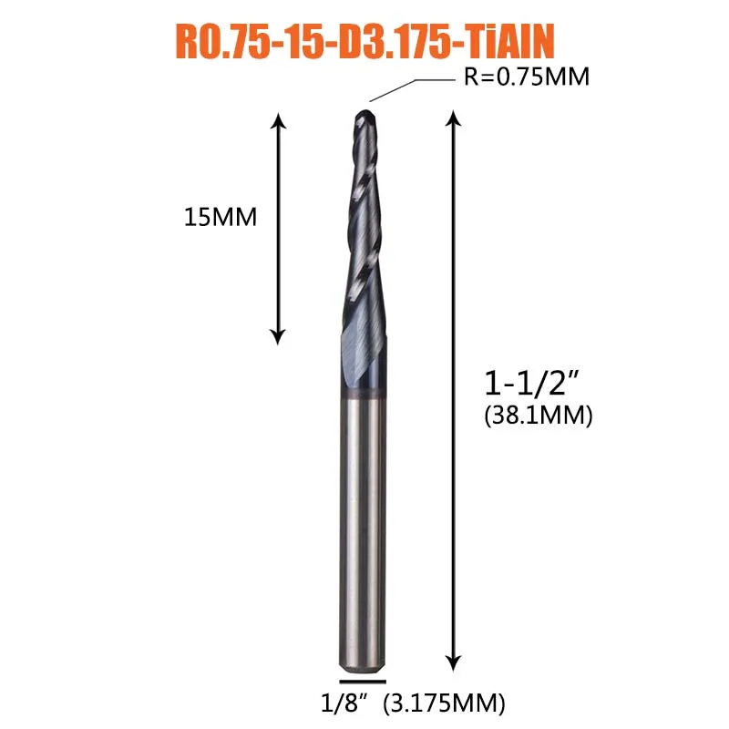 1PC Vhm Frees 4mm 6mm 8mm Bal Neus Tapered Frezen Frezen CNC Taper hout Metalen Frees