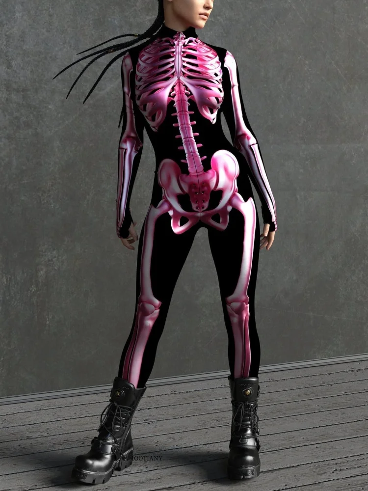 IOOTIANY Damen Grüner Sexy Horror-Skelett-Geister-Bodysuit-Set Halloween Karneval Party Aerial Bühnenauftritt Kostüm-Set – Detail 6