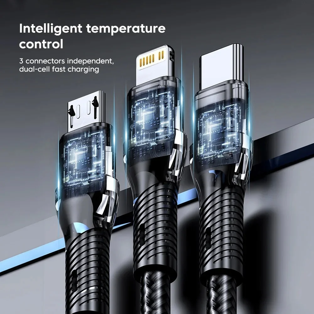 NNBILI 6A 120W 3 in 1 USB Type C Cable Fast Charge Phone Charger Data Cord For iPhone Samsung Huawei Quick Charge Micro USB Wire view 2