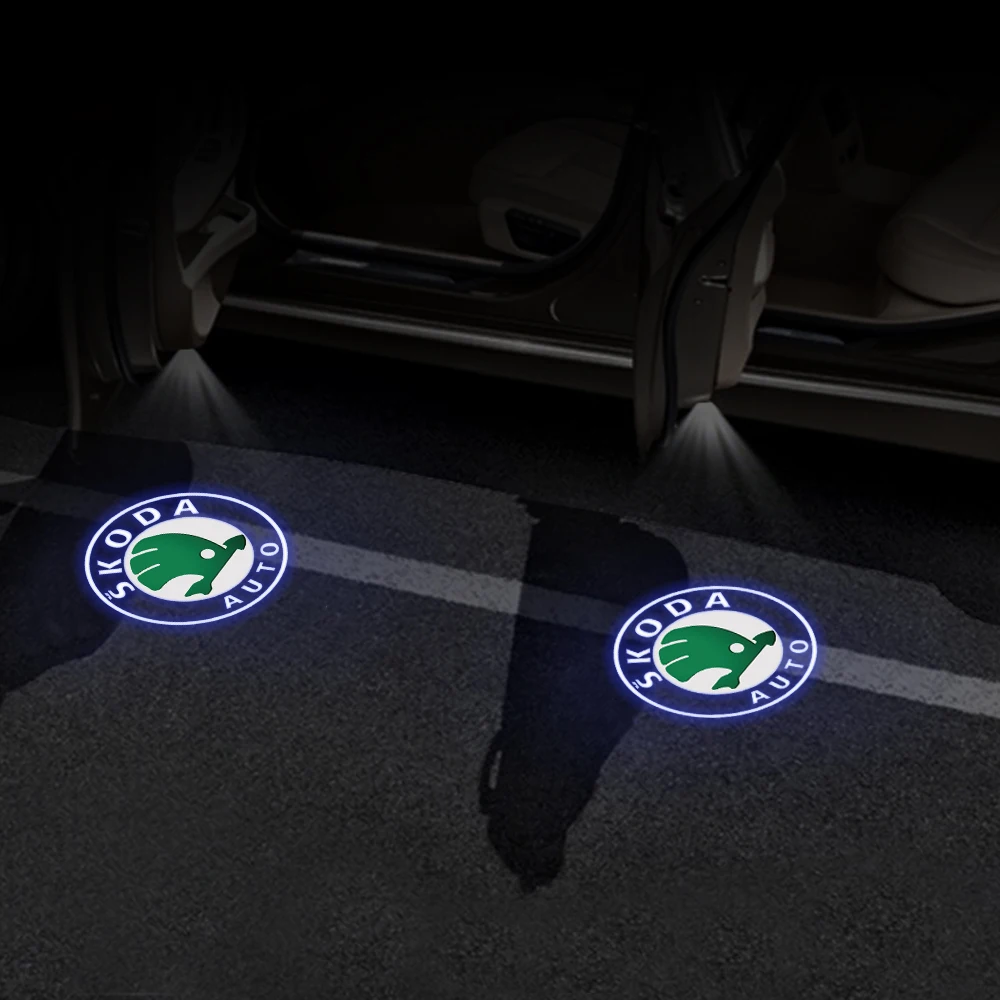 2PCS Car Door Projector Decor Lamp LED Welcome Lights for Skoda Superb 2009 2013 2014 Badge Emblem Auto Decoration Accessories