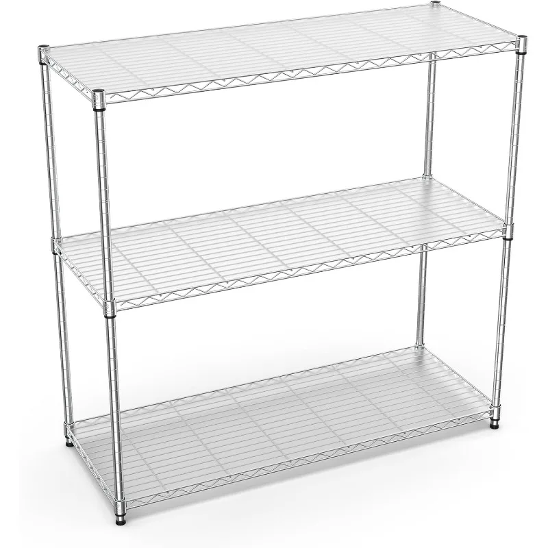 Pouseayar 3 ชั้น NSF Metal Shelving Grid Unit,ความจุ 1050 ปอนด์,Heavy Duty Adjustable Storage Rack พร้อมชั้นวาง