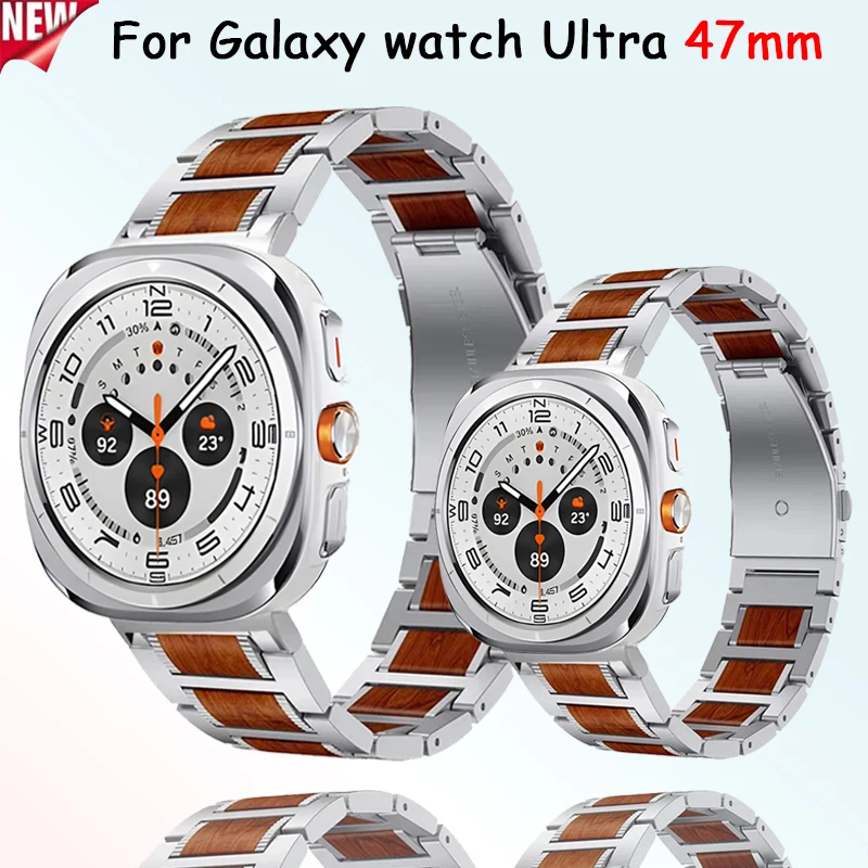 

Wooden+metal watch strap for Samsung Galaxy Watch Ultra 47mm High end wooden replace Bracelet wristband Galaxy watch Ultra Belt