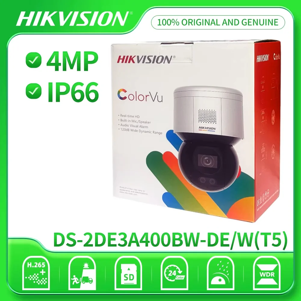 

Hikvision Original DS-2DE3A400BW-DE/W (T5) 3-inch 4MP POE Wifi MIC AcuSense ColorVu Faces Detected PT Dome Network Camera IP66