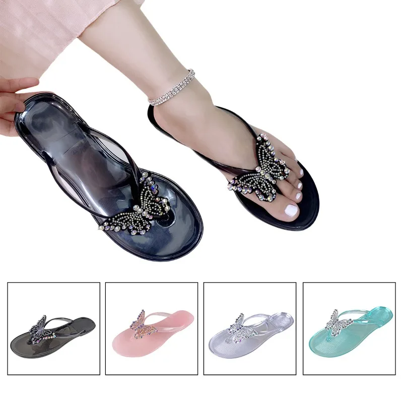 

New Clear Beach Sandals Flip-flop Jelly Crystal Flat Slipper Child Girl Daily Women Non-slip Lightweight Fashion Causal Slippers