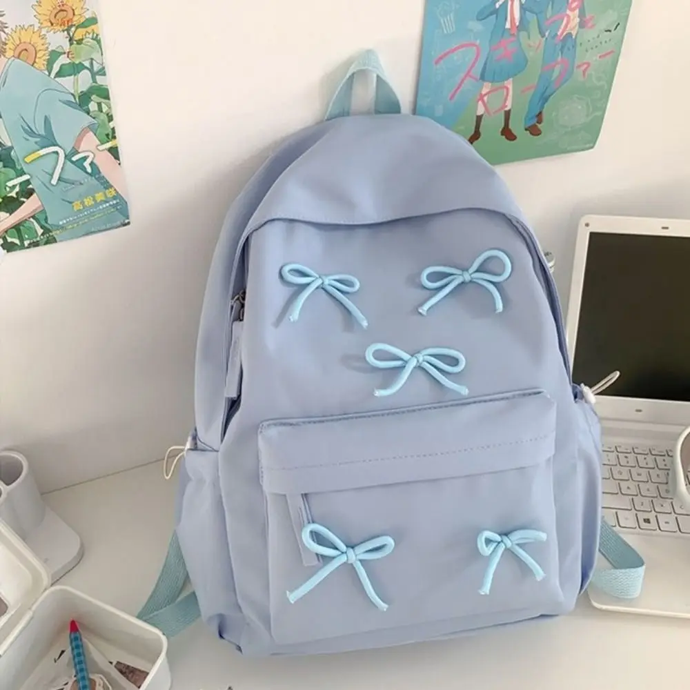 Mode Grote Capaciteit Boog Rugzak Effen Kleur Strik Decoratie Meisjes Rugzak Rits Laptop Rugzak Studenten