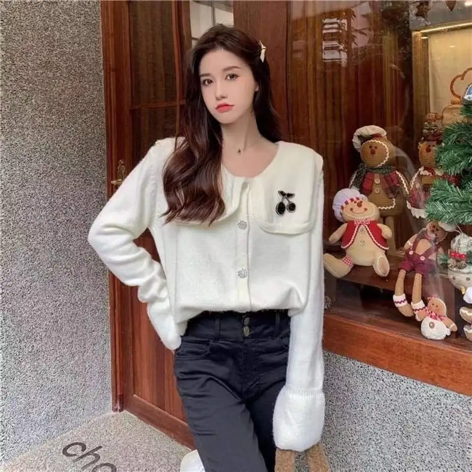 

2023 Women Spring Autumn New Long Sleeve Sweater Coats Female Short Knit Cardigan Jackets Ladies Loose Casual Overcoats T496