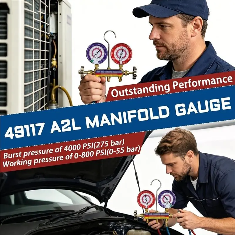 AAAN-Professional HVAC/R Tool, Working Pressure 0-800 PSI, 49117 A2L Manifold Gauge-Red, 3-1/8
