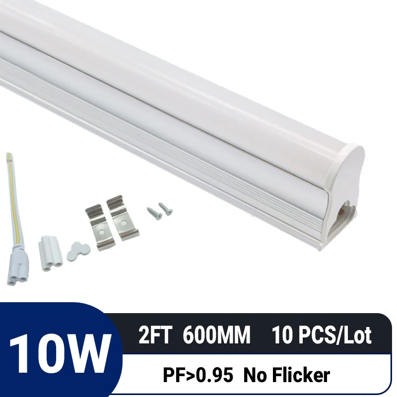

10pcs/lot 2ft 600mm 10W T5 integrated LED Tube|High PF 0.95|Flicker-Free|Non-Dimmable |Energy Saving|replace fluorescent
