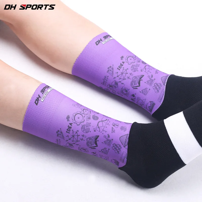 Chaussettes de cyclisme mi-longues pour hommes et femmes, chaussettes de sport imprimées, respirantes, absorbant la transpiration, été