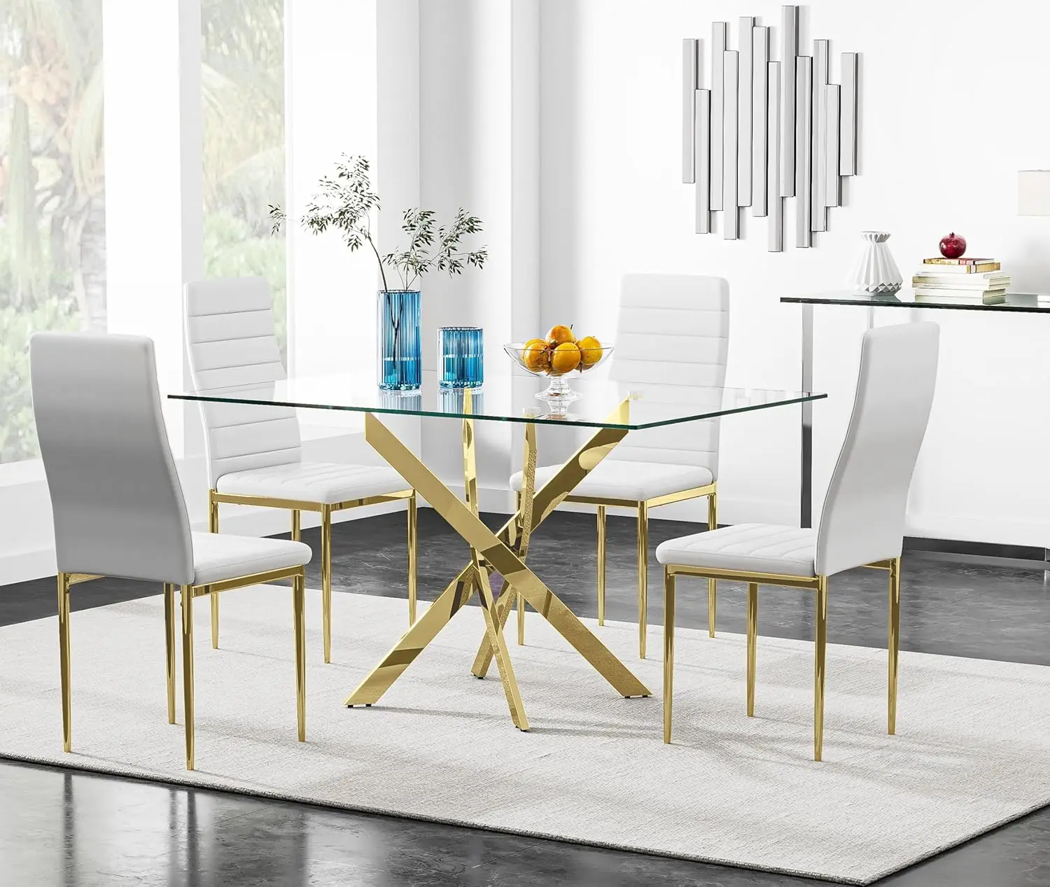 5 Piece Dining Table Set, Tempered Glass Dining Table Set for 4 Kitchen  Set with 4 Upholstered Chairs for Kitchen