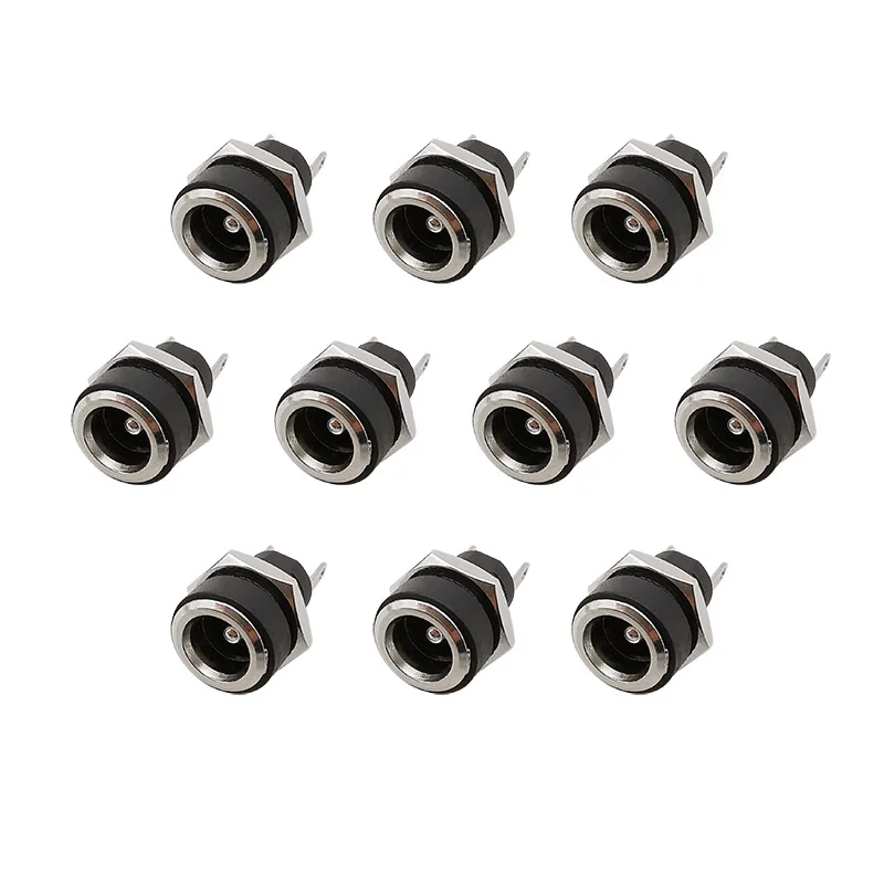 10 szt. DC-022B 5.5x2.1mm Adapter żeński gniazda zasilania prądu stałego 5.5mm x 2.1mm nakrętka z gniazdem prądu stałego mocowanie panelu 2 złącze stykowe