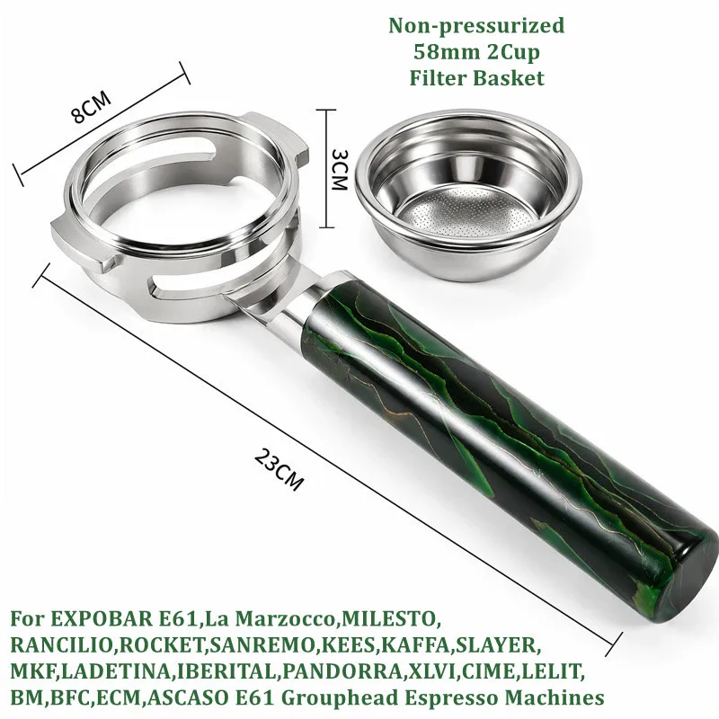 Horizontal Hollow-out Stainless Steel Bottomless Portafilter with Resin Handle For Delonghi/Breville/E61 Espresso Coffee Machine