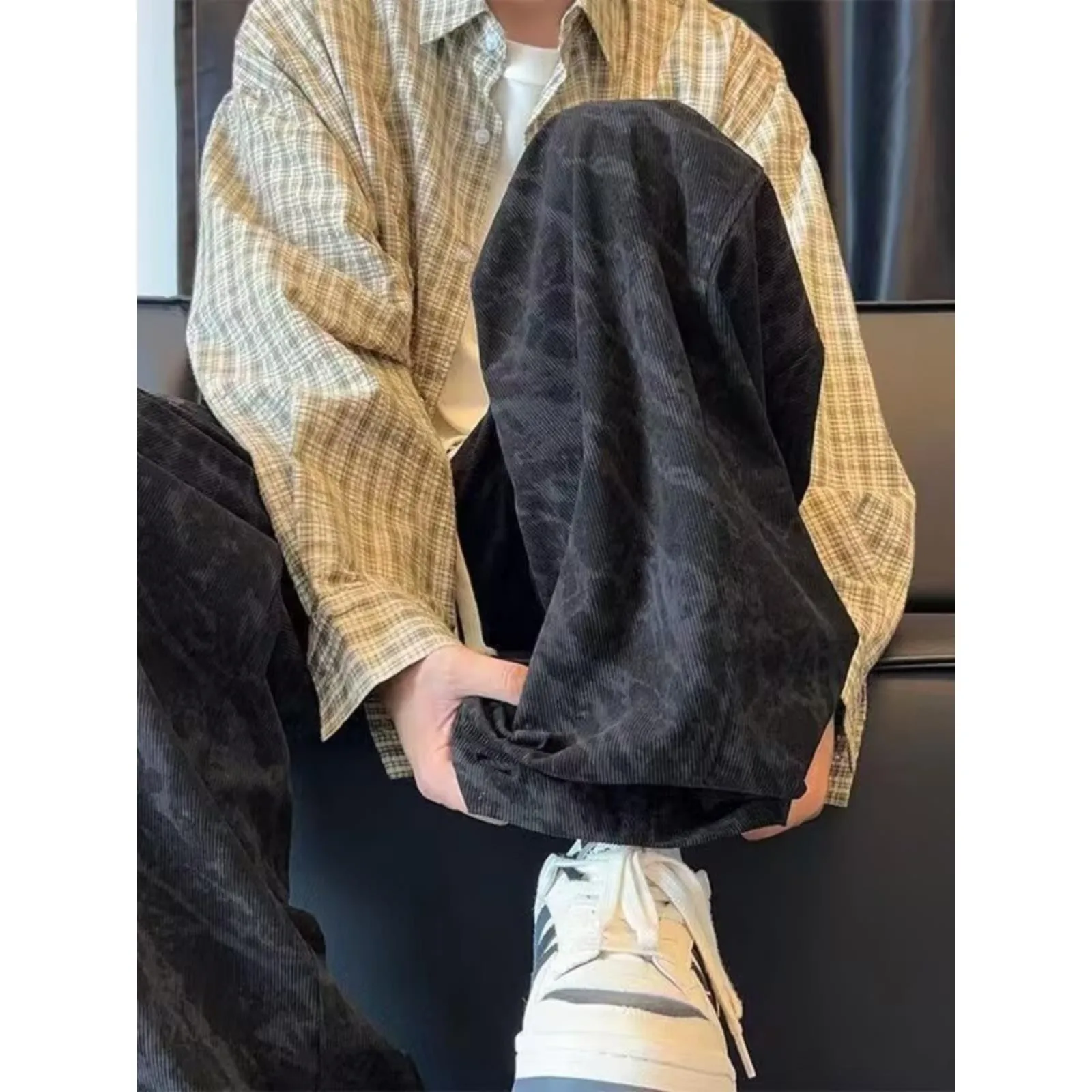 

Men's Corduroy Wide Leg Pants Loose Straight Cut Teens Fce Long Trousers Autumn Winter American Trendy Brand Garments