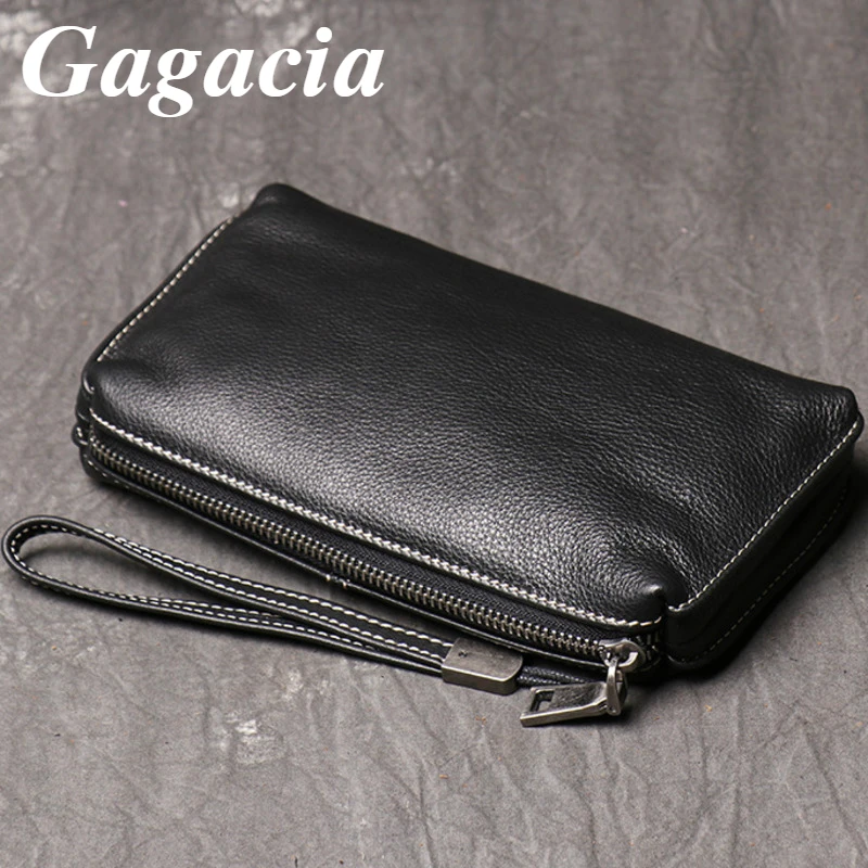 Gagacia Men Genuine Leather Clutch Bag New 2024 Luxury Mobile Phone Bags Retro Casual Long Wallets For Male Fashion Card Holder