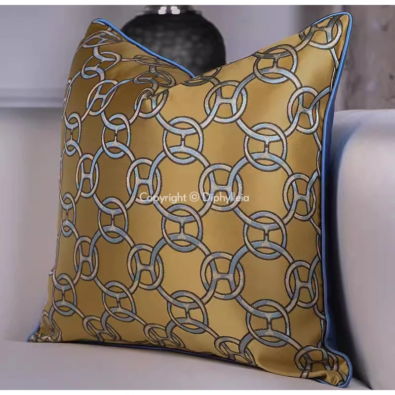 Diphylleia Modern Stylish Cushion Cover Geometry Circles Rings Chain Jacquard Decorative Comfy Pillow Case 50x50cm Fast Shipping