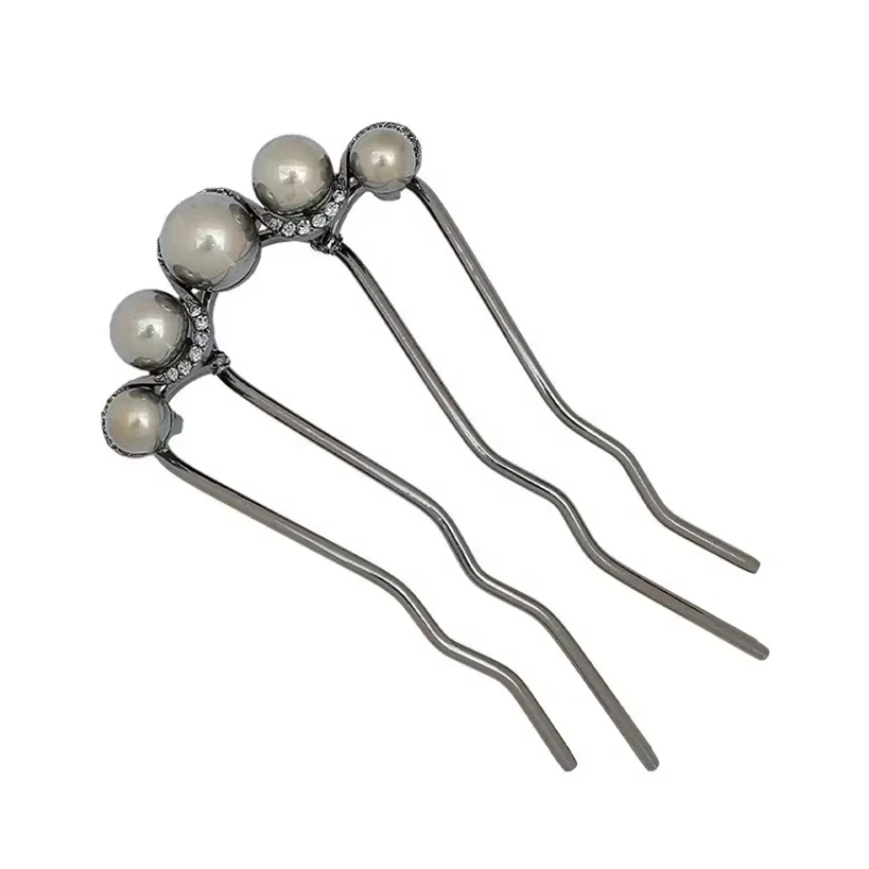 Pearl U-shaped High-end Black Insert Comb Hair Hairpin Antique Style New Chinese Style Hairpin Coiled Hair Hairpin Headpiece