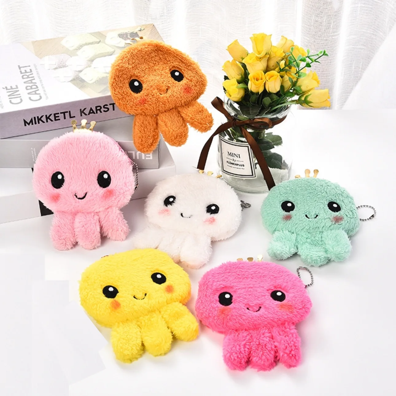 12cm Soft Plush Cartoon Octopus Women Coin Purse Funny Creative Plush Animal Backpack Pendant Cute Card USB Cable Key Wallet