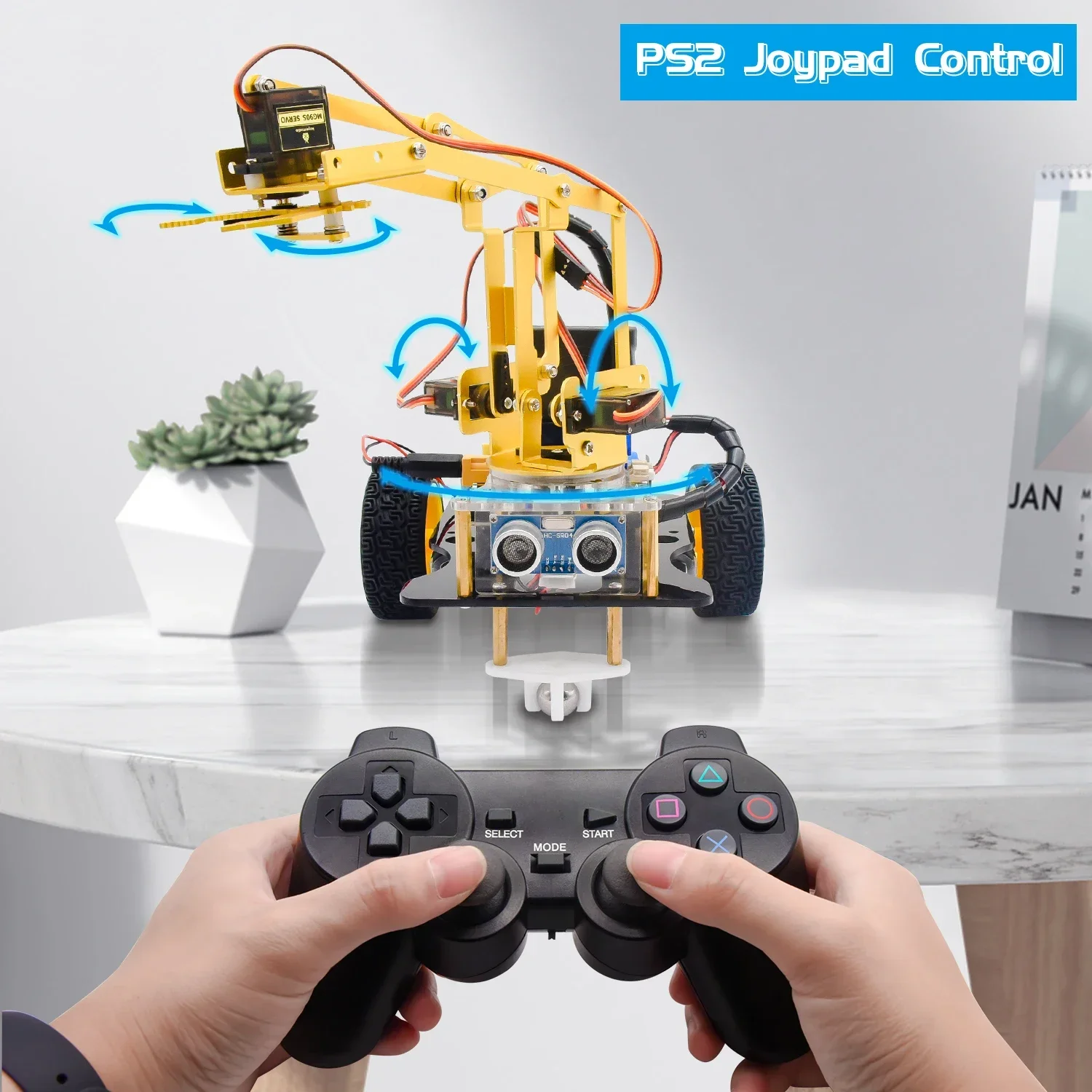 مجموعة سيارة روبوت ذراع معدنية ، وحدة تحكم PS2 ، متوافقة مع البلوتوث ، مجموعة ذراع Arduino ، دعم Android و IOS