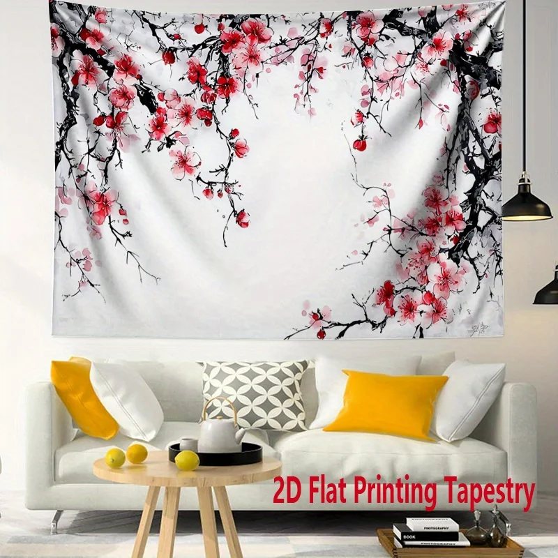 Elegant Cherry Blossom Floral Mural Wall Tapestry Art Print Decorative Home Decor Panel for Living Room Bedroom Spring Chinese S