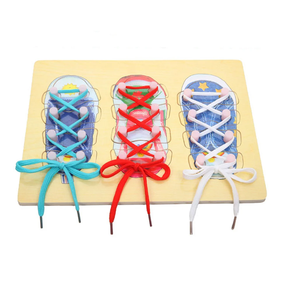 Preschool Toys Kids Shoelace Threading Toddler Wood Teaching Wooden Children Laces for Sneakers