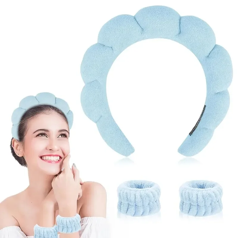 Bandes imperméables manchette 3 pièces pour femmes bouffantes éponge bandes de cheveux bracelets absorbants femmes cheveux accessoires ensemble lavage visage bandeaux