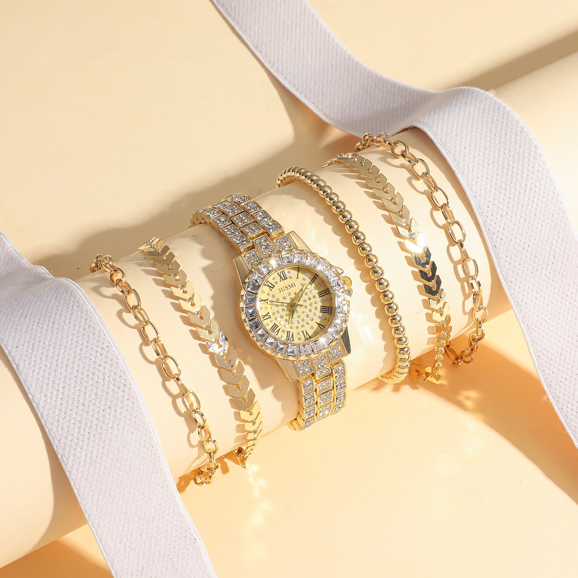 

6 шт./компл.; Роскошный женский браслет и набор часов с бриллиантами, идеально подходит для праздничного подарка, без подарочной коробки