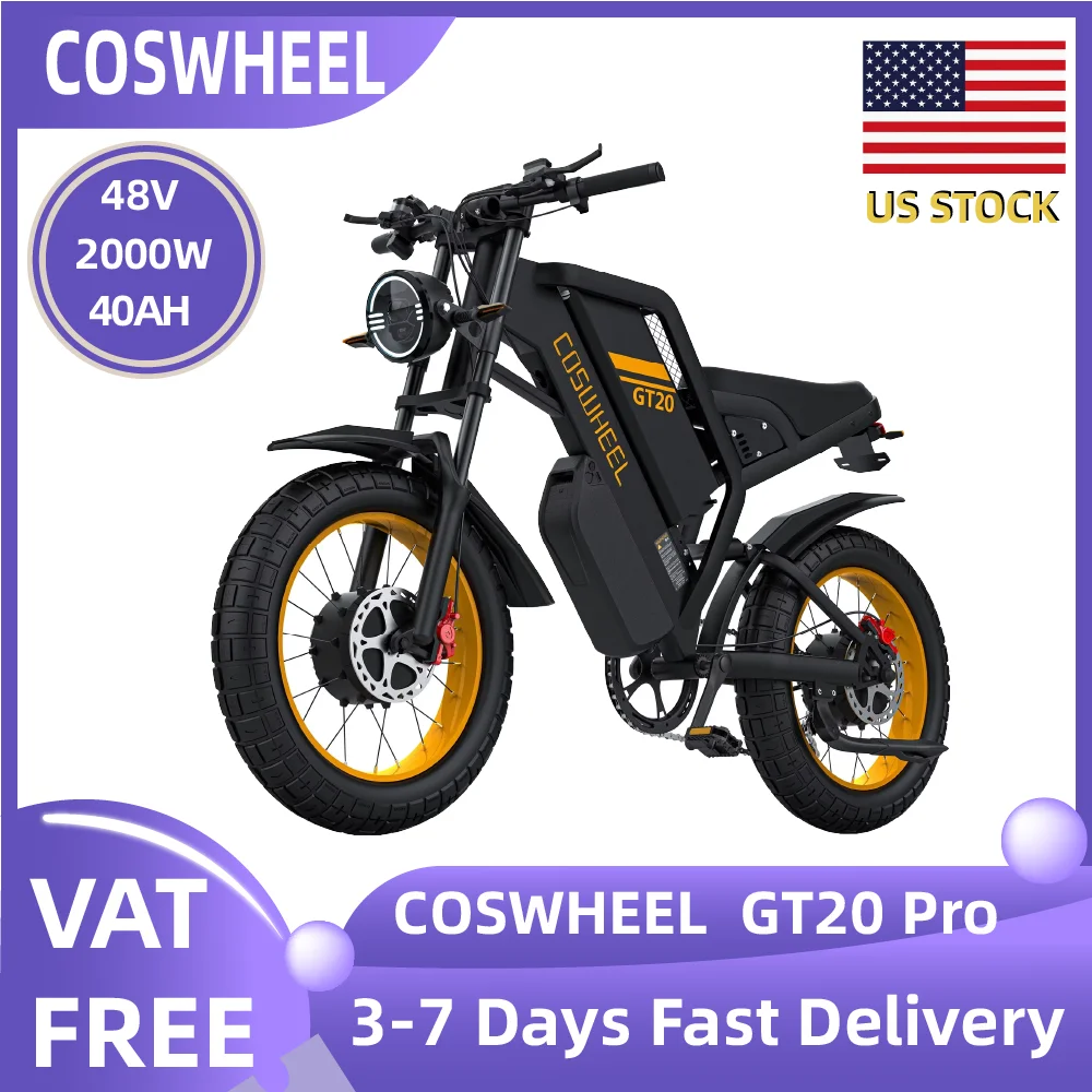 

COSWHEEL GT20 Pro Adult Dual motors E-Mountain bike 48V 25+15Ah Dual batteries Dual suspension 20" Fat Tire Off-Road E-bike