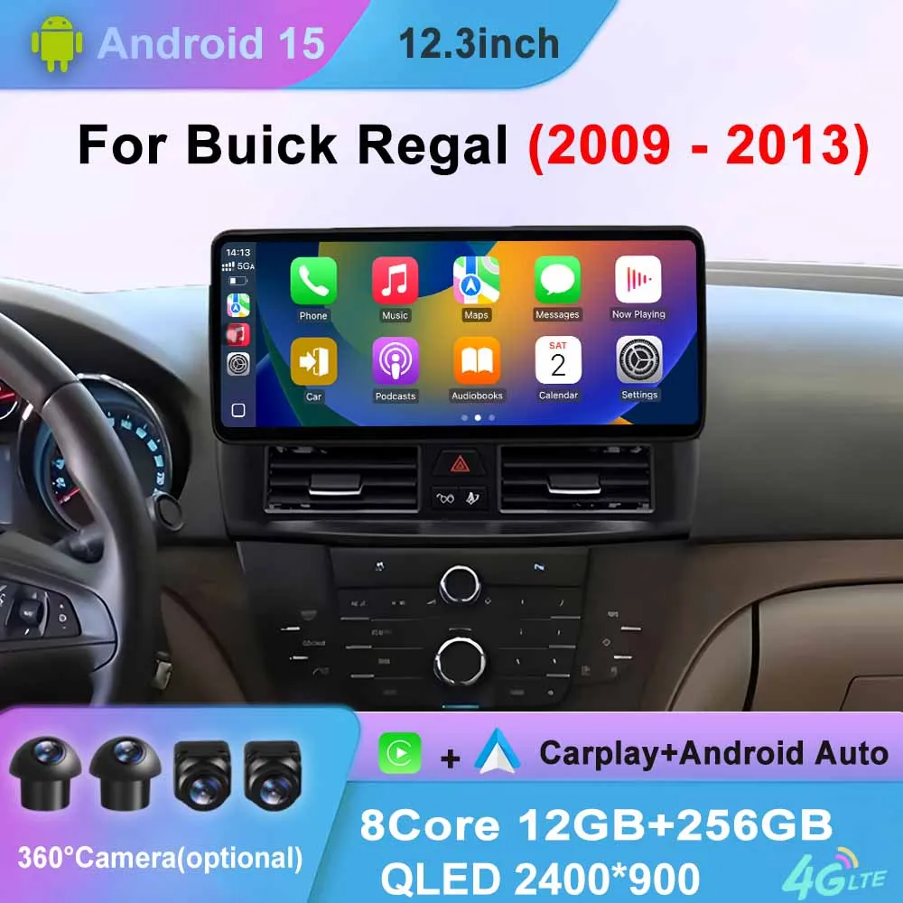 Bluetooth Car Radio Android 15 Wireless Carplay Multimedia GPS Navigation WIFI Head Unit Touch Screen for Buick Regal 2009-2013