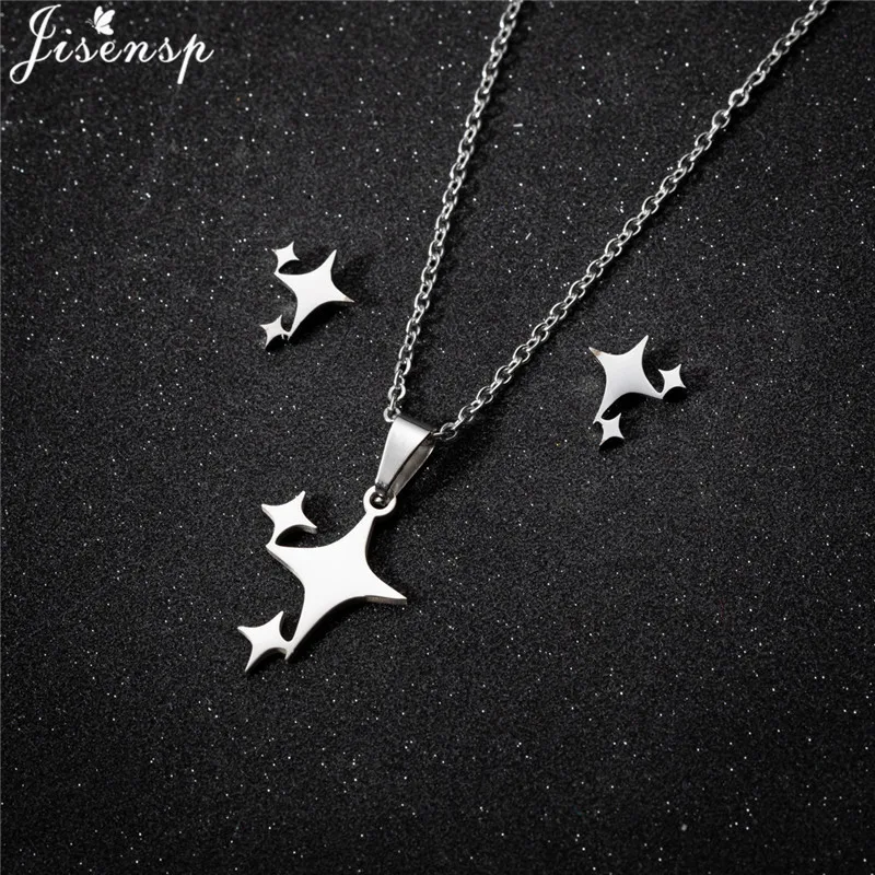 Stainless Steel Star Jewelry Sets for Women Minimalist Heart Daisy Cross Music Moon Necklace Earrings Bicycle Fitness Accessorie