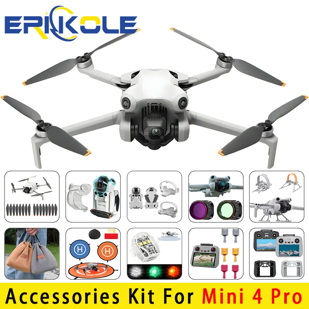 

For DJI Mini 4 Pro Accessories Kit - Drone Filter Sets, Len Protector Cap, RC Joystick, Propeller, Landing Gear, Carrying bag