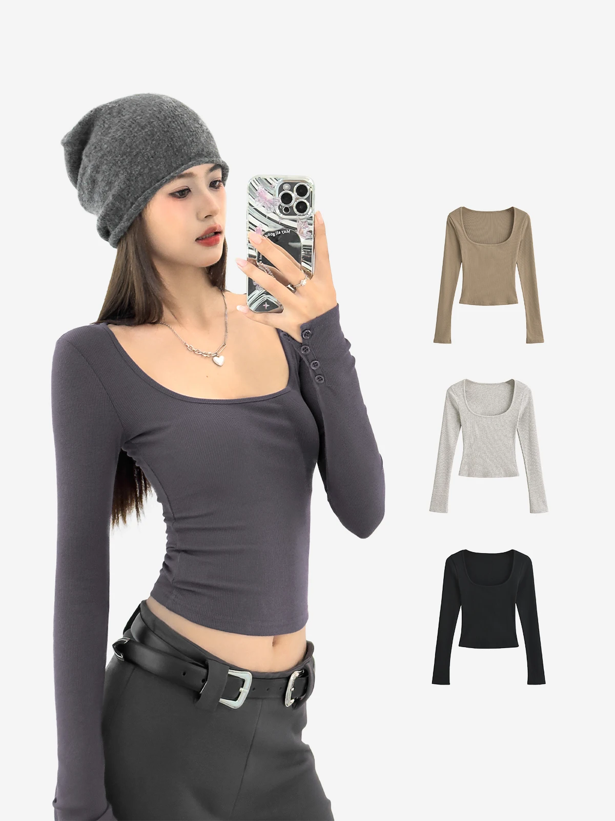 

Облегающий удлиненный топ-футболка женский с квадратным вырезом, для ношения под одеждой, спортивный топ-бандо, базовый топ, весна-осень, хлопок...