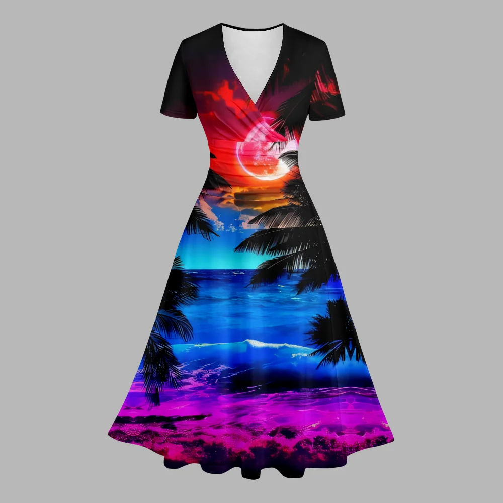 Stilvolle Party Kleid Sommer Hawaii V-Ausschnitt A-Linie Kleider Maxi kleid Mode Frauen Resort Kleider schicke Robe trend ige Mädchen Vestido