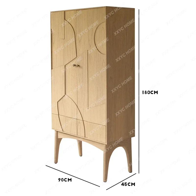 

Скандинавский обеденный буфет из массива дерева, современный минималистичный шкафчик в стиле ваби-саби с резьбой, вдохновленный восточноазиатским стилем.