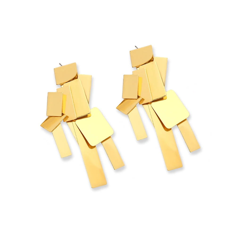 ZA exaggerated geometric metal tassel earrings Europe and the United States retro design splicing square earrings