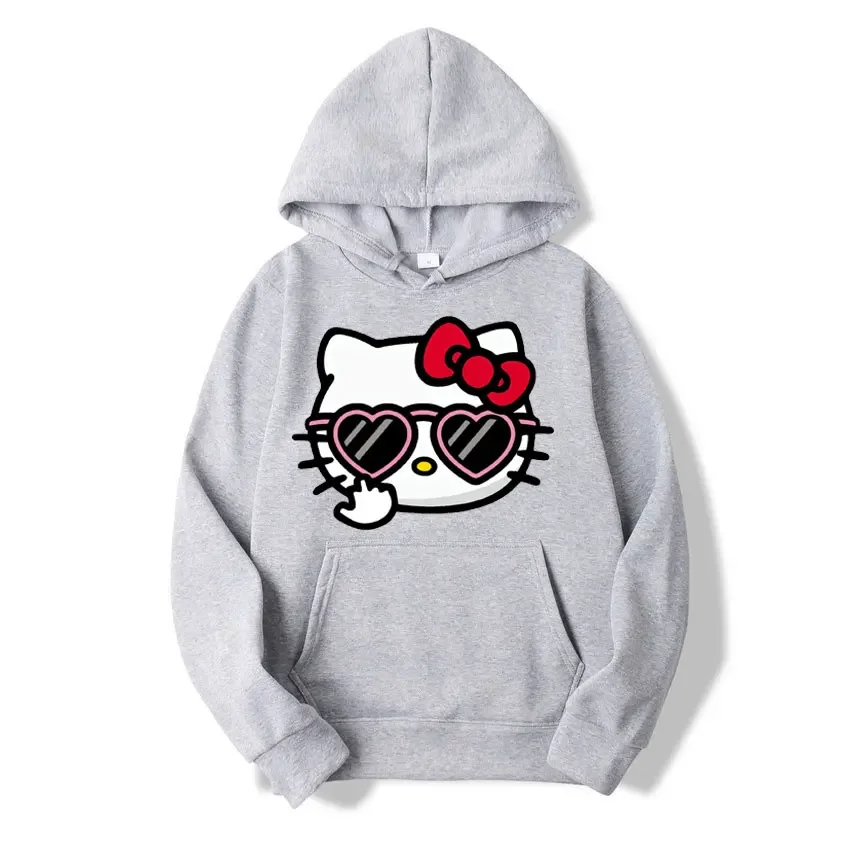 Hello Kitty Cartoon Anime Women Pullover Tops Spring Autumn Men Hoodies 2024 New Casual Pink Sports Couple Sweatshirts Clothing