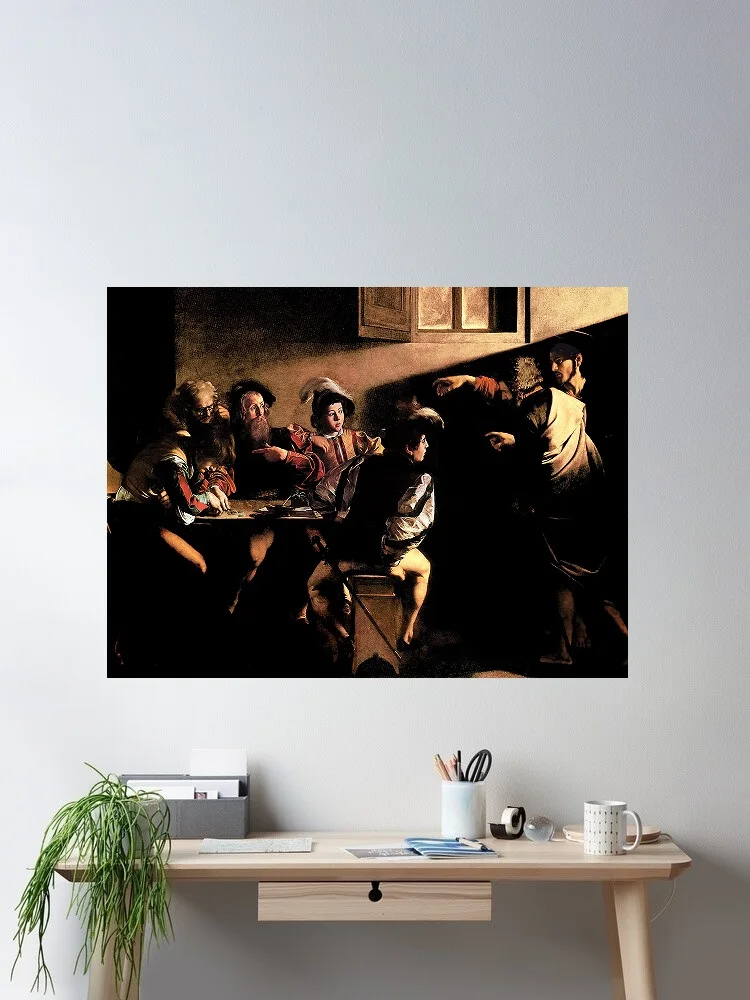 Caravaggio Fine The Calling of Saint Mathew Photo, Art Print Silk Poster Home Wall Decor