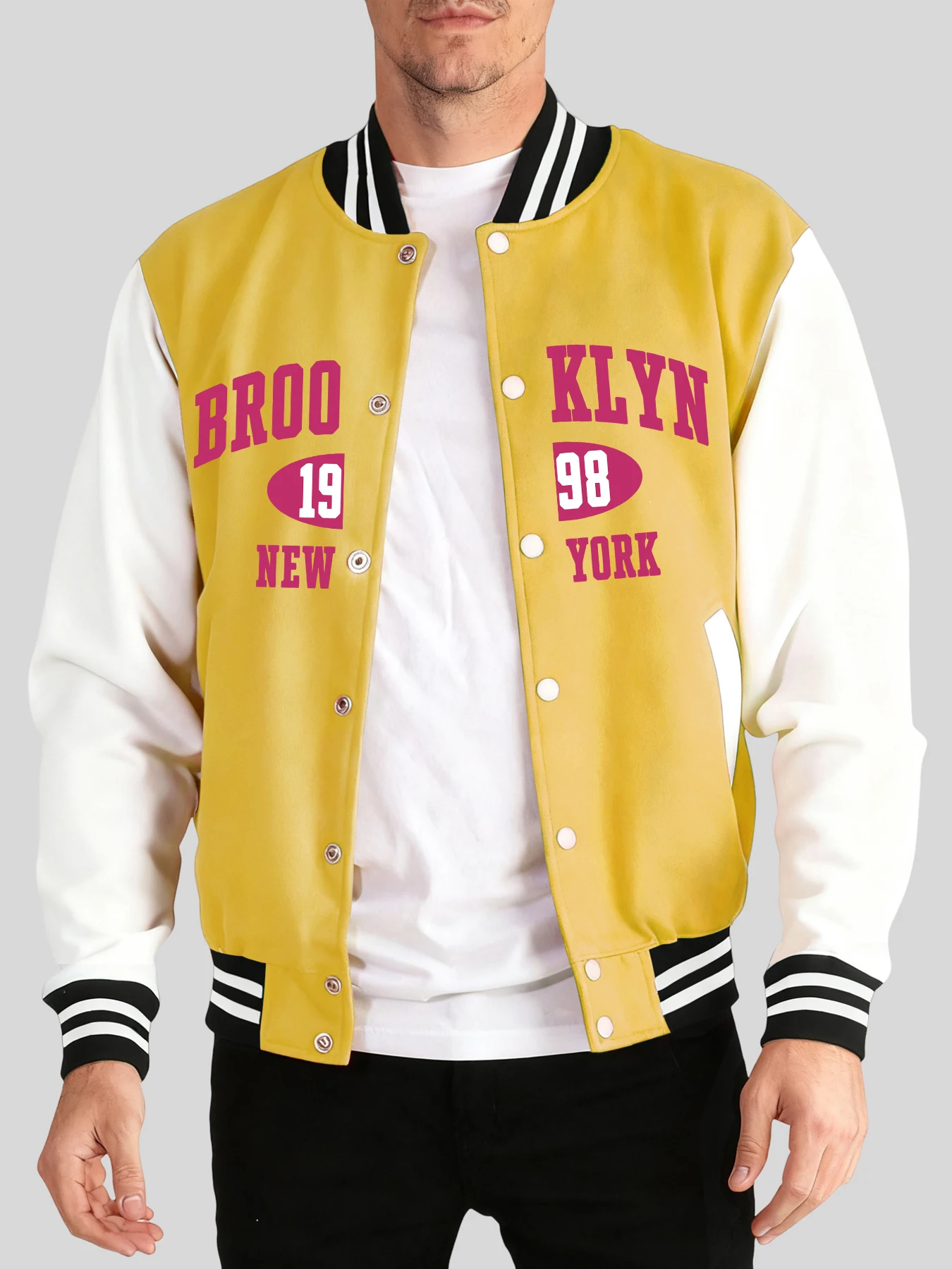 

Brooklyn 1998 New York Letter Print Autumn Jacket Mens Vintage Oversized Clothes Soft Sport Veste Basics Button Baseball Jersey