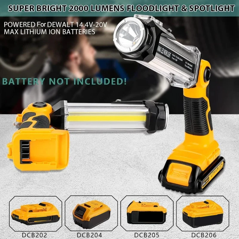 Cordless LED Work Light for Dewalt 18V 20V Li-ion Battery 35W 2000LM Outdoor Flashlight Portable Camping Lanterns with Hook